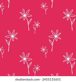 A seamless pattern of abstract colors in bright pink tones. Simple modern hand drawing. Floral texture for textiles, fashion design and paper printing. Spring and summer botanical print in ruby color.