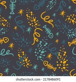 Seamless pattern with abstract colors, dots, lines. Vector illustration. Children's textiles