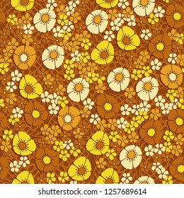 Seamless pattern. Abstract composition of flowers on a background of squares consisting of arcs. The colors of gold.