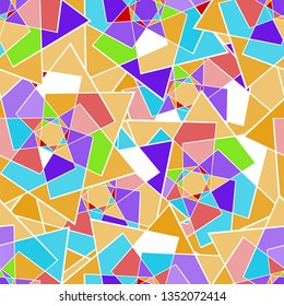 Seamless pattern with an abstract composition imitating a mosaic, stained glass and other concepts. White lines. Vector illustration
