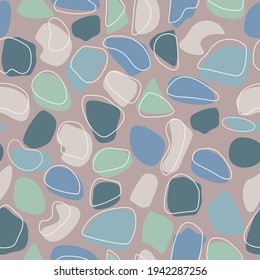 Seamless pattern with an abstract composition of simple shapes.  Trendy collage style, minimalism.Stones and glass in pastel earthy colors. Vector background for cover, print for clothes, textiles