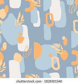 Patrón incomparable con un resumen de formas contemporáneas modernas y de moda sobre un fondo azul. diseño minimalista de moda geométrica foliage.