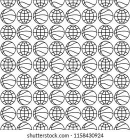 Seamless pattern of the abstract contour basketball ball and globe symbols