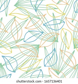 Seamless pattern of abstract contour leaves on a white background. Hand drawn vector stock illustration with forest plants.
