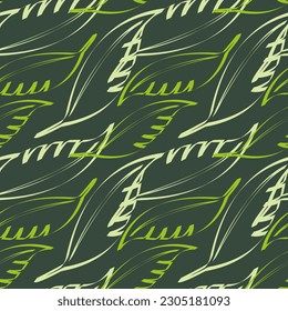 Patrón sin brillo, hojas de contorno abstracto sobre un fondo verde. Imprimir, fondo, textil, papel de pared, vector	
