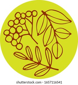 Nahtloses Muster abstrakter Konturpflanzen auf Farbkreishintergrund. Handgezeichnete Stockillustration für Vektorillustrationen mit Waldblättern.
