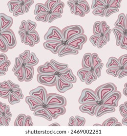 Seamless pattern with abstract creative flowers in gray and pink shades. Vector.