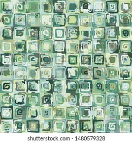 Seamless pattern. Abstract curls made by a rough brush on a checkered background. Chaos of color. Harmoniously selected paints.