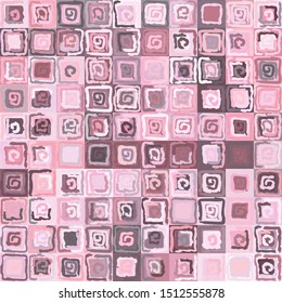 Seamless pattern. Abstract curls made by a rough brush on a checkered background. Chaotic colors. Summer colors.