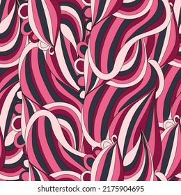 Seamless pattern with abstract curly drops. Floral endless camo ornament texture.