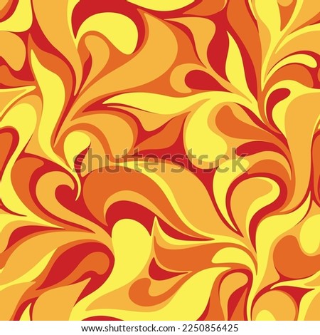 Seamless pattern with abstract curly floral ornament. Modern endless camo texture with drops and leaves. Vector background.
