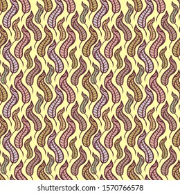 Seamless pattern with abstract curly leaf or feather motif. Hand drawn print. Vector modern style illustration for t-shirt, fabric, wrapping and wallpaper design.