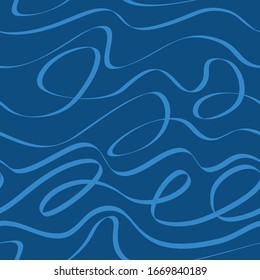 seamless pattern of abstract curved lines on a blue background.the abstract pattern looks like sea waves. it can be used for decoration of textile products. stock vector illustration. EPS 10.