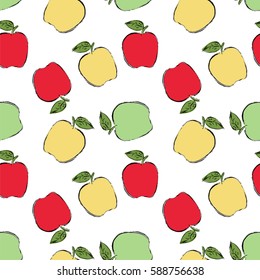 Seamless pattern with abstract cute apples. Vector illustration, sketch 
