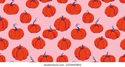 Seamless pattern with abstract, cute, autumn, simple pumpkins. Vector hand drawn pumpkin print. Perfect for fall, Thanksgiving, Halloween, holidays.  Template for design, paper, cover, fabric