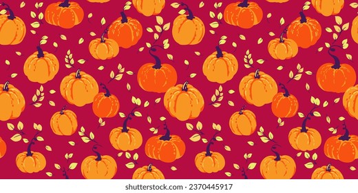 Seamless pattern with abstract, cute, autumn, simple pumpkins. Vector hand drawn pumpkin print. Perfect for fall, Thanksgiving, Halloween, holidays.  Template for design, paper, cover, fabric