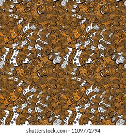 Seamless pattern Abstract cute background. Brown, black, orange, white and gray on colors. Doodles pattern. Vector sketch. Design wrapping and gift paper, greeting cards, banner and posters design.