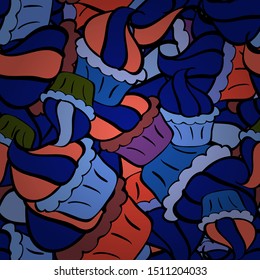 Seamless pattern Abstract cute background. Design wrapping and gift paper, greeting cards, banner and posters design. Blue, black and pink on colors. Vector illustration. Doodles pattern.