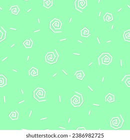 Seamless pattern of abstract cute playful curls on a green background. Vector background in kawaii, manga, anime style.