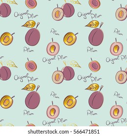 Seamless pattern with abstract cute plums, vector illustration.