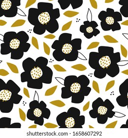 Seamless pattern with abstract cutout flowers and hand drawn textures. Perfect for fabric,textile. Creative Vector background