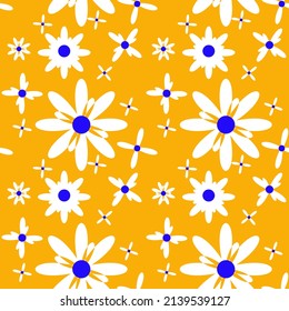 seamless pattern with abstract daisies on yellow background. Cute pattern for summer fabrics, textiles and clothes. Good for bed linen and home textiles