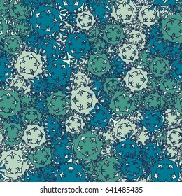 Seamless pattern. Abstract dandelions. Fashionable camo for women and children. Blue tones, green-blue, green-beige.