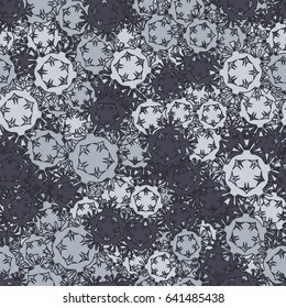Seamless pattern. Abstract dandelions. Fashionable camo for women and children. Dark gray and light gray tones.