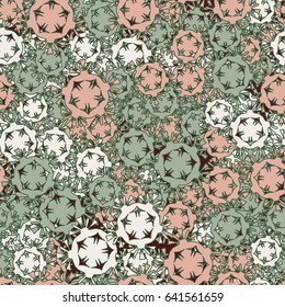 Seamless pattern. Abstract dandelions. Fashionable camo for women and children. White, green tones, brown tones.