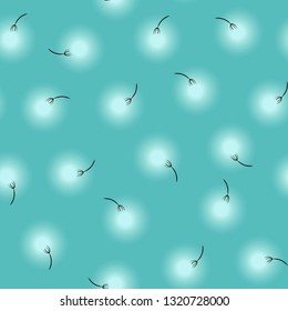 Seamless pattern with with abstract dandelions on turquoise background.