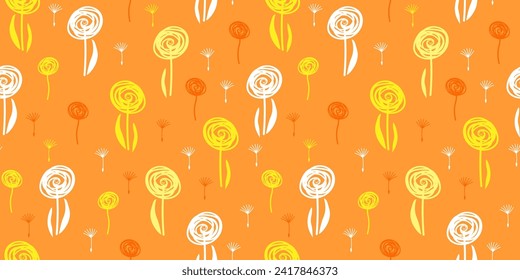 Seamless pattern with abstract dandelions. Simple floral summer print. Vector graphics.