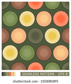 Seamless pattern. Abstract decoration from circles shapes. Colored stylized flowers. Vector texture design