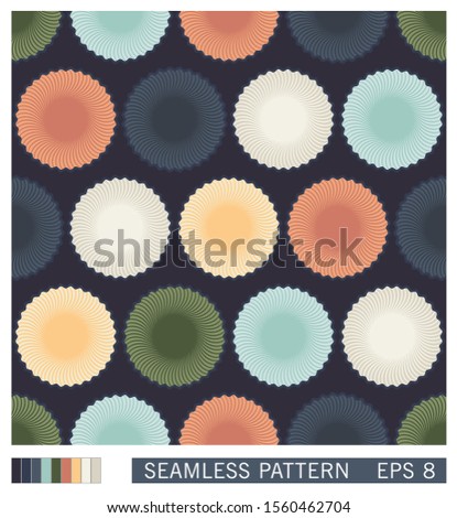 Seamless pattern. Abstract decoration from circles shapes. Colored stylized flowers. Vector texture design