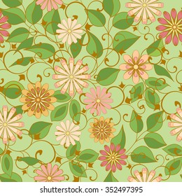 Seamless pattern with abstract decorative flowers. Seamless pattern can be used as web page background, wallpaper, textile fashion design, fabric print design.