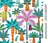 Seamless Pattern with abstract decorative Palms and trees