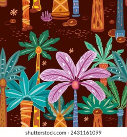 Seamless Pattern with abstract decorative Palms and trees