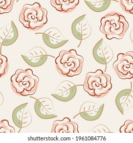 Seamless pattern with abstract decorative roses. Background in calm pastel colors. Flat vector illustration