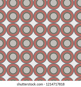 Seamless pattern with abstract decorative shapes in grey, khaki and pink hues, hand drawing vector on the pale background