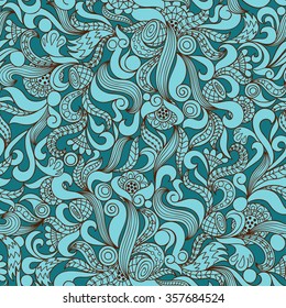 Seamless pattern with abstract decorative waves. Vector illustration of abstract doodle seamless pattern for backgrounds, wrapping, wallpapers, textile prints, greeting card, posters, invitations 