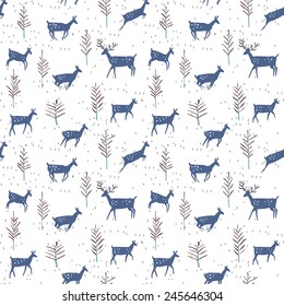 Seamless Pattern Abstract Deer Trees Stock Vector (Royalty Free ...