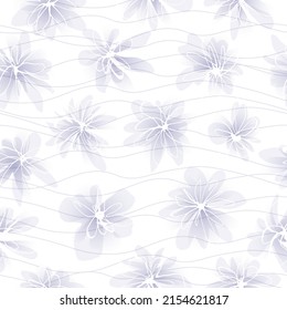 Seamless pattern with abstract delicate flowers.  Free hand. Vector illustration.