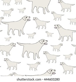 Seamless pattern. Abstract Design with dogs. White background yellow dogs.