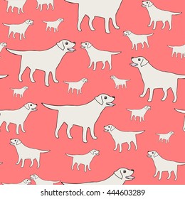 Seamless pattern. Abstract Design with dogs. Red background.