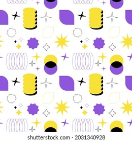 seamless pattern with abstract digital old school elements. 80s, 90s style. retrofuturism and old school concept. modern vector illustration. geometric shapes, primitive computer graphic design