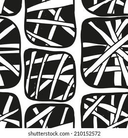 Seamless pattern with abstract doodle black and white elements