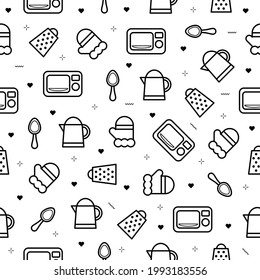 Patrón sin soldadura Resumen Doodle Colección Cocina Cuchara de Cocina 
Estilo de diseño del icono del logotipo del vector del hueco de microondas más grande