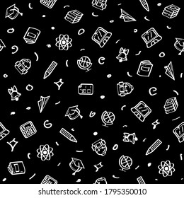 Seamless Pattern Abstract Doodle Elements Hand Drawn Collection College School Study Sketch Vector Design Style Background Grades Education Student Learning Illustration Icons