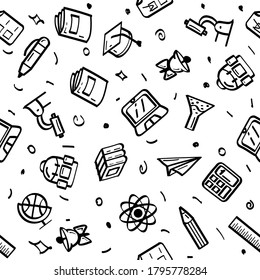 Seamless Pattern Abstract Doodle Elements Hand Drawn Collection College School Study Sketch Vector Design Style Background Grades Education Student Learning Illustration Icons
