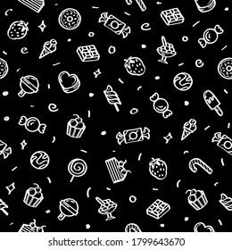 Seamless Pattern Abstract Doodle Elements Hand Drawn Collection Sweet Sketch Vector Design Style Background Candy Ice Cream Cakes Delicious Illustration Cartoon Icons