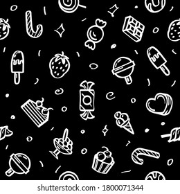 Seamless Pattern Abstract Doodle Elements Hand Drawn Collection Sweet Sketch Vector Design Style Background Candy Ice Cream Cakes Delicious Illustration Cartoon Icons